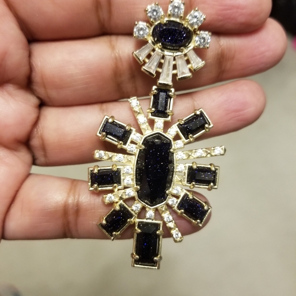 Kendra Scott Statement Earrings Blue Sandstone - Picture 7 of 8